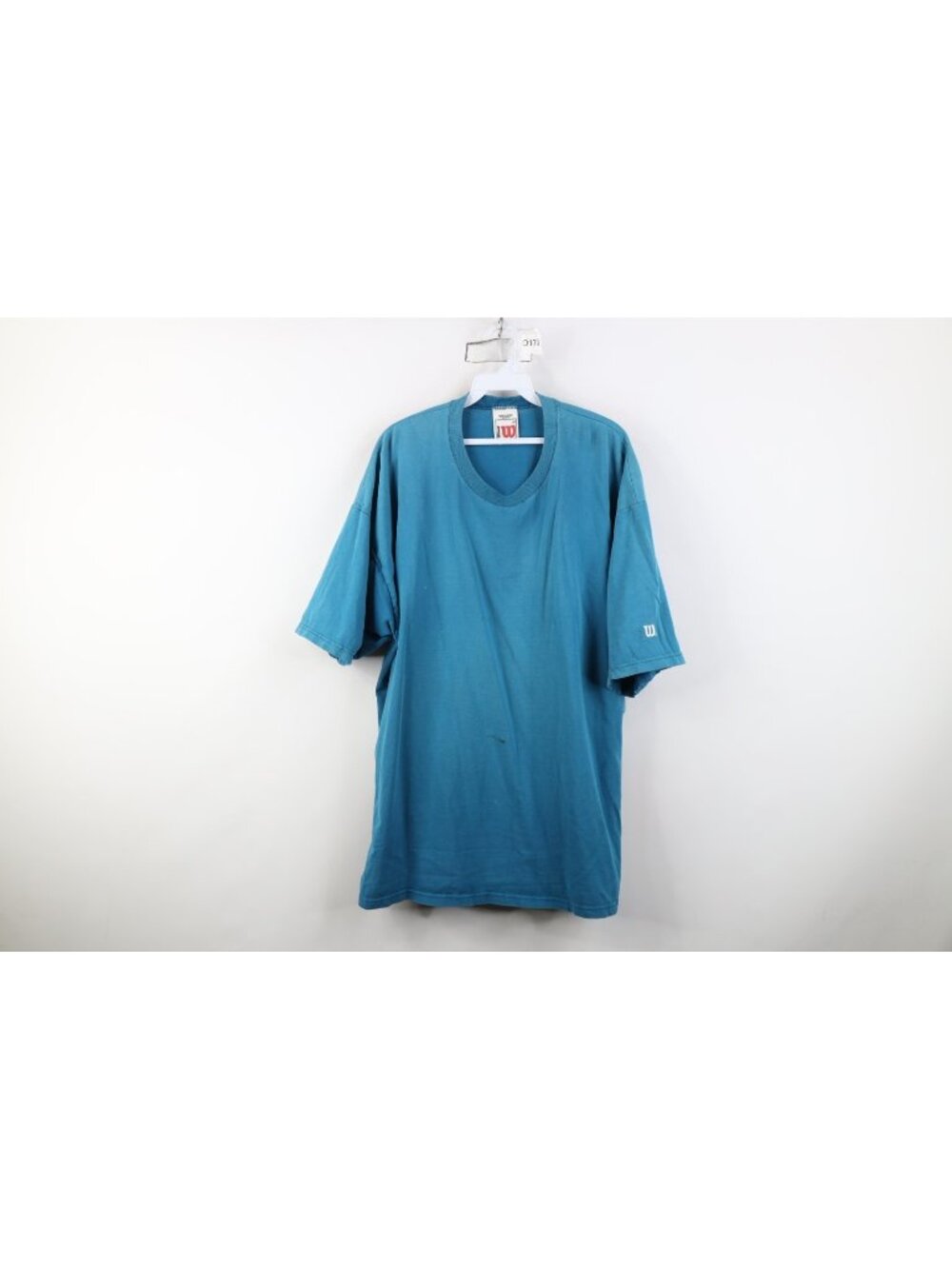 Vintage 90s Wilson Mens 2XL Distressed Blank Heavyweight Cotton T-Shirt Blue